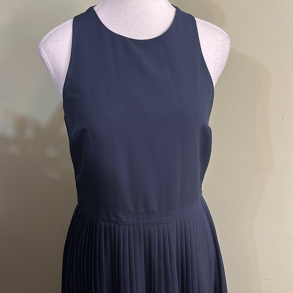 Banana Republic Navy high neck tie back pleated cutout skirt midi  dress - Picture 10 of 16